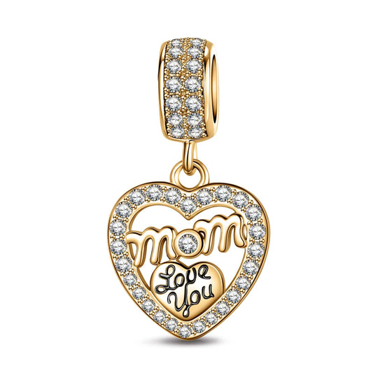 gona- 'Love You, Mom' Tarnish-resistant Silver Heart Dangle Charms In 14K Gold Plated