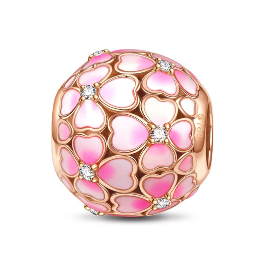 gona- Pink Sakura Tarnish-resistant Silver Charms With Enamel In Rose Gold Plated
