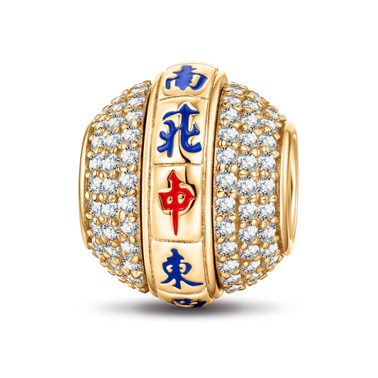 gona- Lucky Mahjong Tarnish-resistant Silver Charms With Enamel In 14K Gold Plated