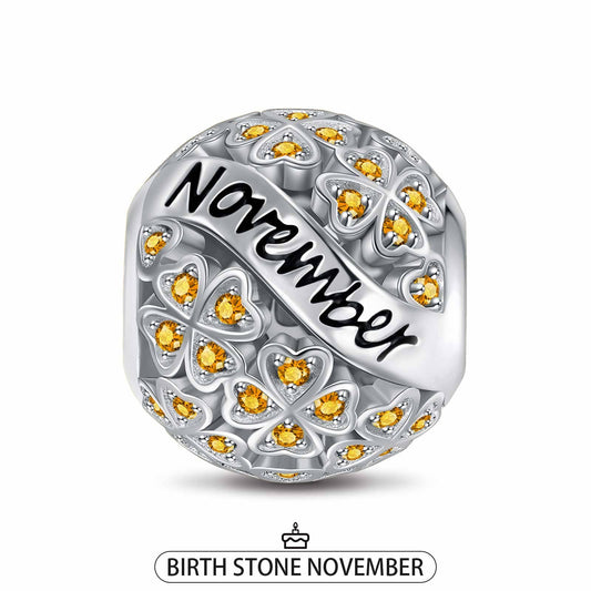 gona- Sterling Silver Lucky Clover Birthstone November Charms With Enamel In White Gold Plated