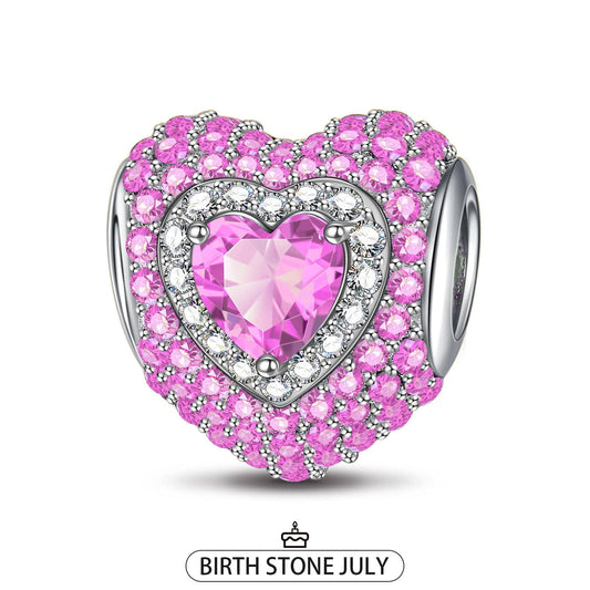 gona- Sterling Silver Love Heart Birthstone July Charms With Enamel In White Gold Plated