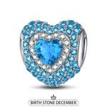 Sterling Silver Love Heart Birthstone December Charms With Enamel In White Gold Plated