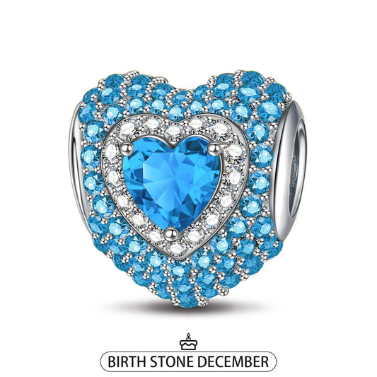 gona- Sterling Silver Love Heart Birthstone December Charms With Enamel In White Gold Plated
