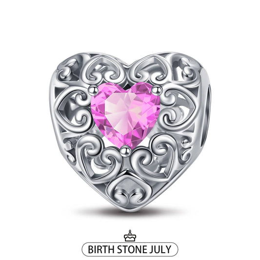 gona- Sterling Silver Love Heart Birthstone July Charms In White Gold Plated