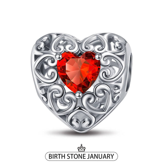 gona- Sterling Silver Love Heart Birthstone January Charms In White Gold Plated