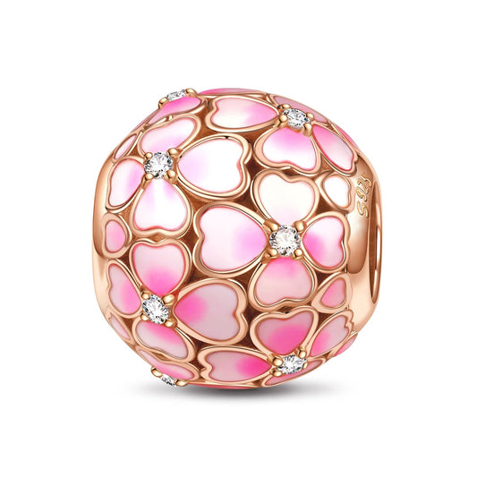 gona- Sterling Silver Pink Sakura Charms With Enamel In Rose Gold Plated