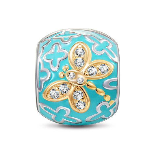 gona- Sterling Silver Beautiful Dragonfly Clips With Enamel In White Gold Plate