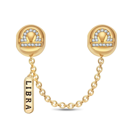 gon- Sterling Silver Libra Constellation Safety Chain With Enamel In 14K Gold Plated