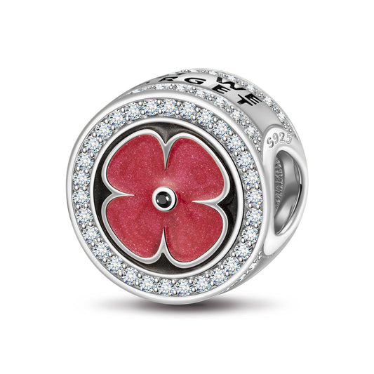 gona- Sterling Silver Plum Blossom Charms With Enamel In White Gold Plated