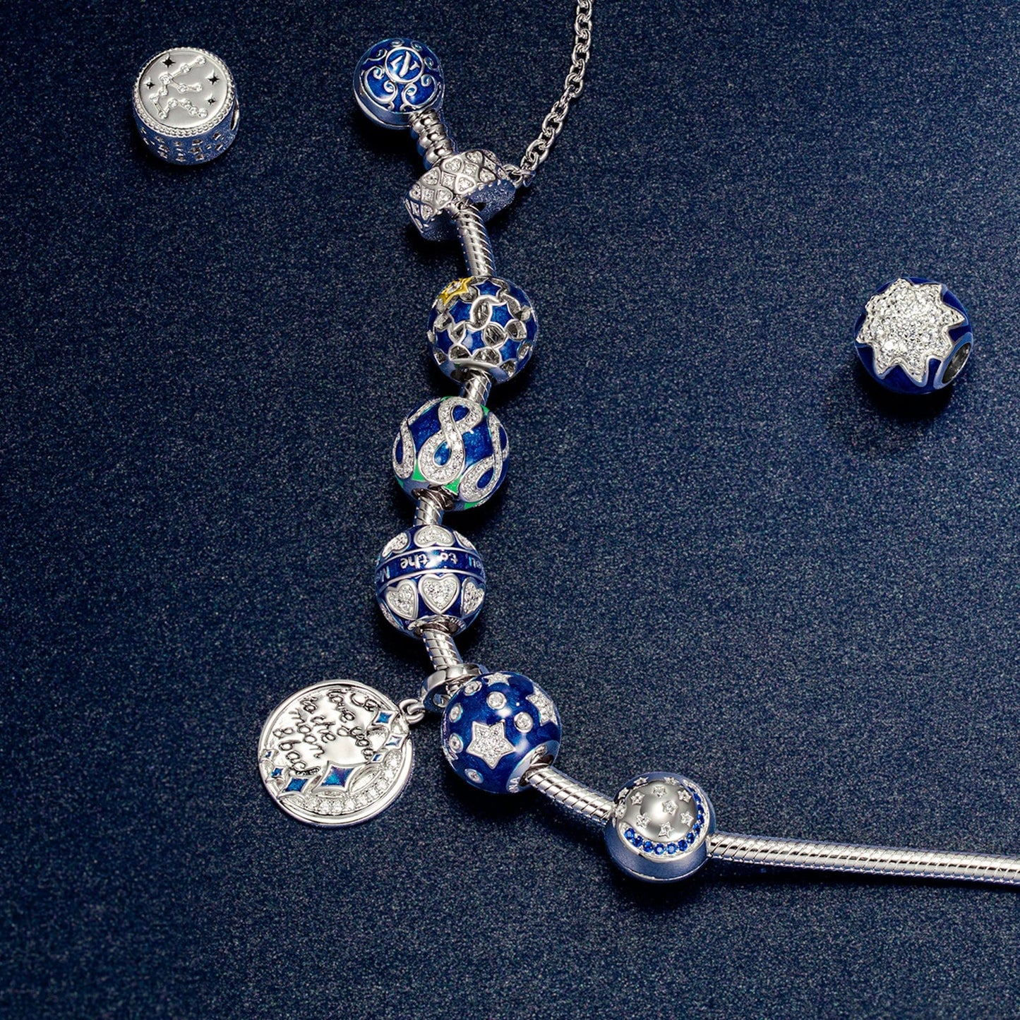 Sterling Silver Star Dream Charms With Enamel In White Gold Plated