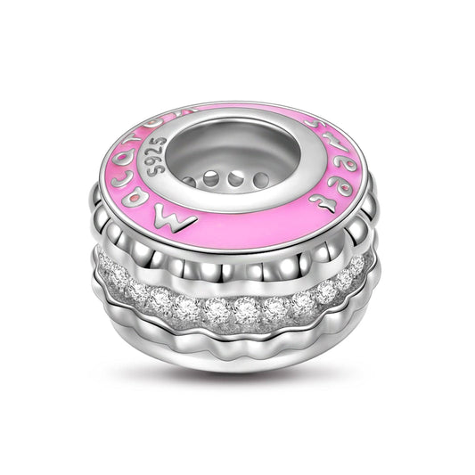gona- Sterling Silver Creamy Macaron Spcer Charms With Enamel In White Gold Plated