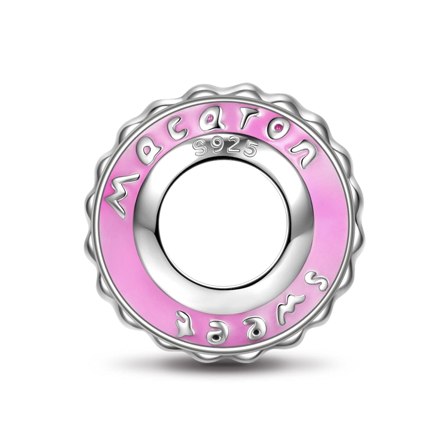 Sterling Silver Creamy Macaron Spcer Charms With Enamel In White Gold Plated