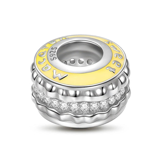 gona- Sterling Silver Yellow Creamy Macaron Spacer Charms With Enamel In White Gold Plated