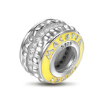 Sterling Silver Yellow Creamy Macaron Spacer Charms With Enamel In White Gold Plated