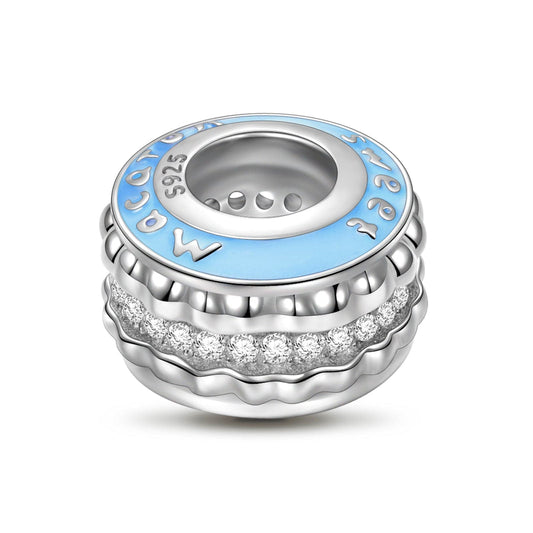gona- Sterling Silver Blue Creamy Macaron Spacer Charms With Enamel In White Gold Plated