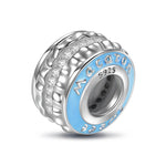 Sterling Silver Blue Creamy Macaron Spacer Charms With Enamel In White Gold Plated