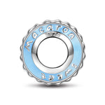 Sterling Silver Blue Creamy Macaron Spacer Charms With Enamel In White Gold Plated
