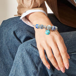 Sterling Silver Blue Surprising Love Dangle Charms With Enamel In White Gold Plated