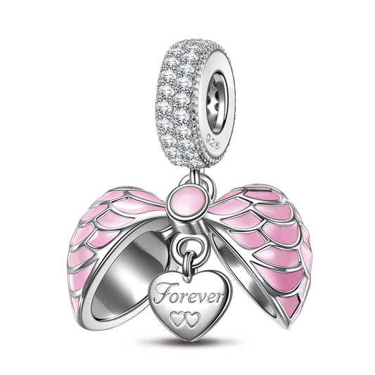 gona- Sterling Silver Pink Surprising Love Dangle Charms With Enamel In White Gold Plated