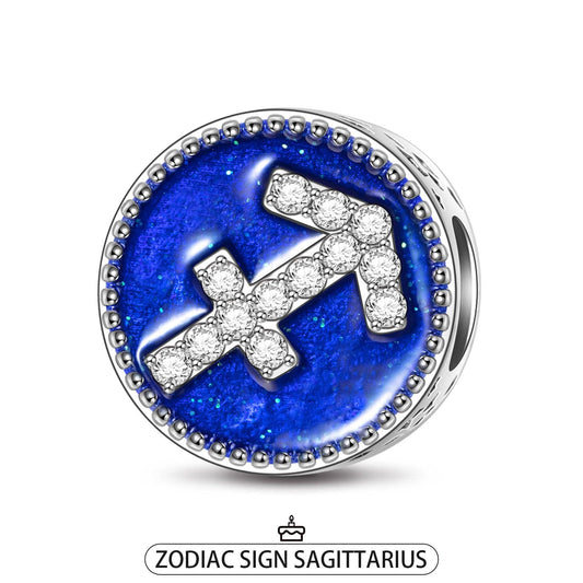 gona- Sterling Silver Sagittarius Charms With Enamel In White Gold Plated