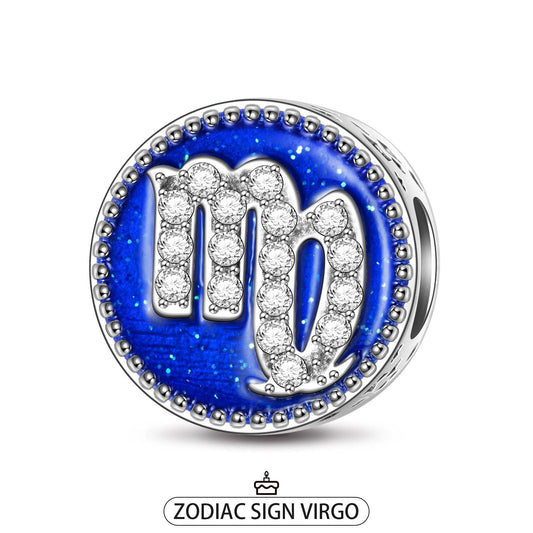 gona- Sterling Silver Virgo Charms With Enamel In White Gold Plated