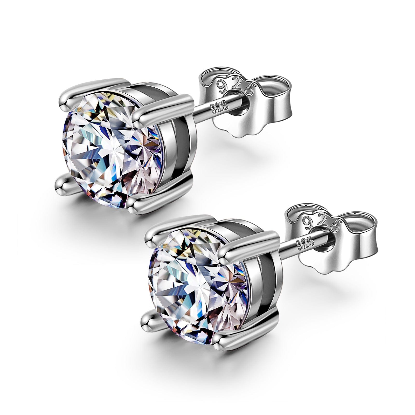 Sterling Silver Classic Stud Earrings In White Gold Plated - 1.00 Carat Moissanite