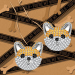Sterling Silver Cute Chihuahua Furry Animal Earrings In White Gold Plated