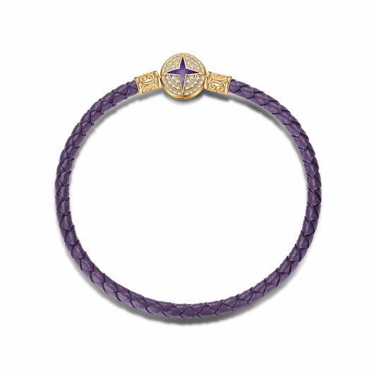 gona- Universal Polaris Purple Leather Bracelet Tarnish-resistant Silver Bracelet With Enamel In 14K Gold Plated