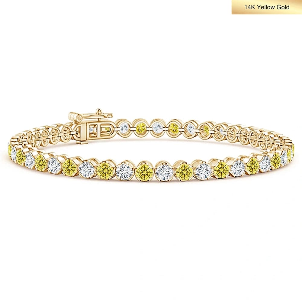 Tennis Bracelet - 5.04 Carat 14K Yellow Gold with Fancy Intense Yellow and Round Brillant Cut Lab-Grown Diamond