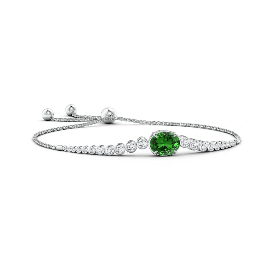 Lab-Grown Oval Brilliant Cut Emerald - Bolo Bracelet 14K White Gold