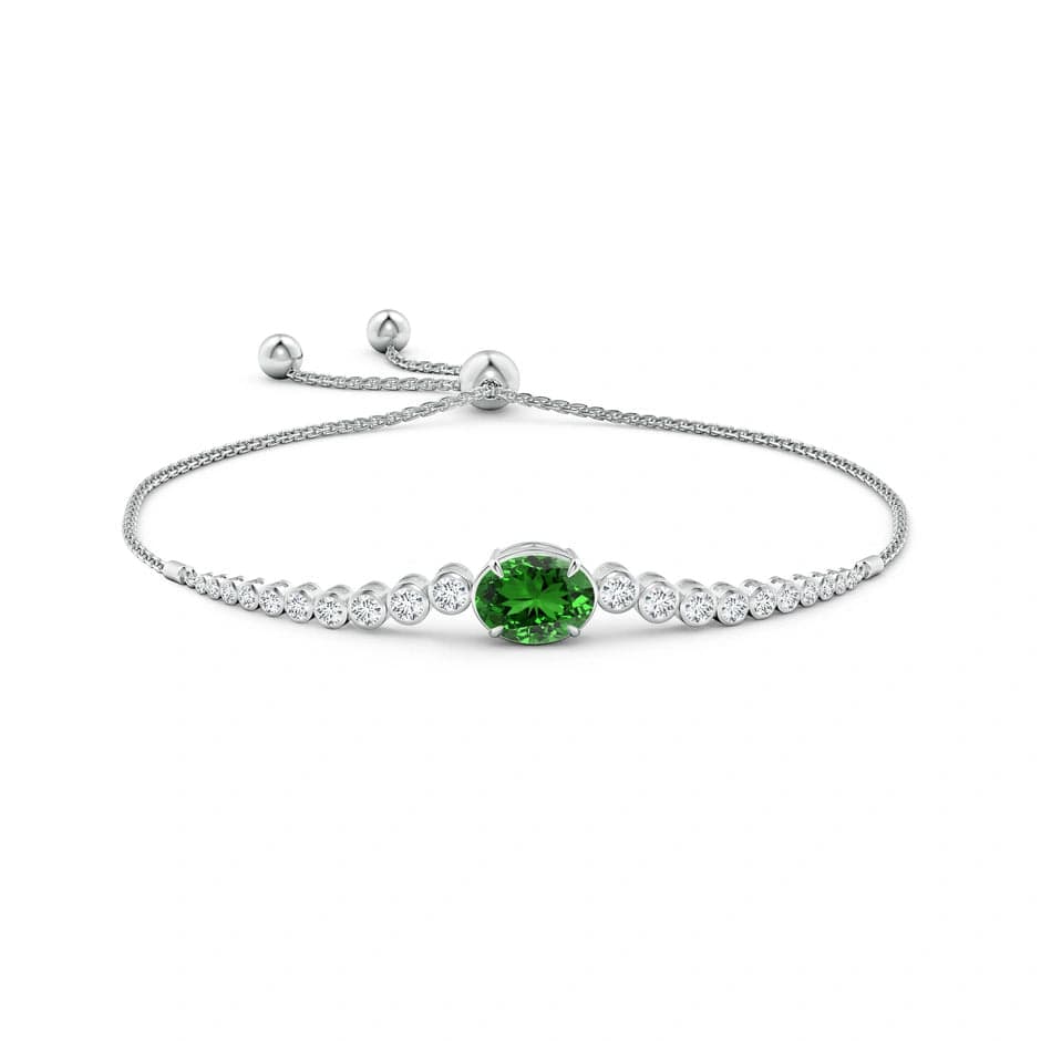 Lab-Grown Oval Brilliant Cut Emerald - Bolo Bracelet 14K White Gold