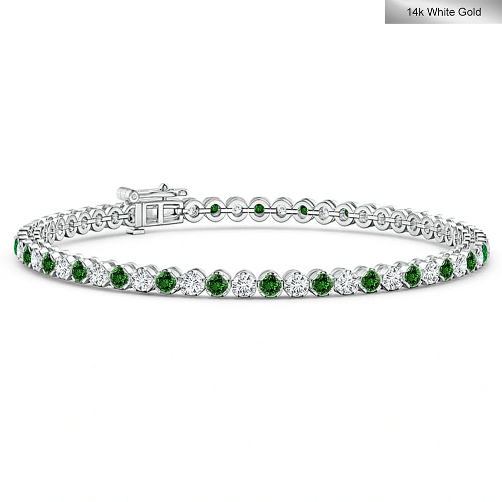 Tennis Bracelet - 3.40 Carat 14K White Gold with Vivid Green and Round Brillant Cut Lab-Grown Diamond