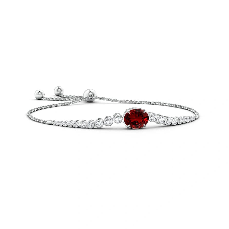 Lab-Grown Oval Brilliant Cut Ruby - Bolo Bracelet 14K White Gold