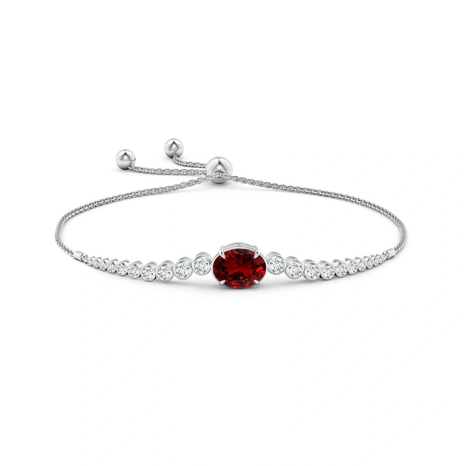 Lab-Grown Oval Brilliant Cut Ruby - Bolo Bracelet 14K White Gold