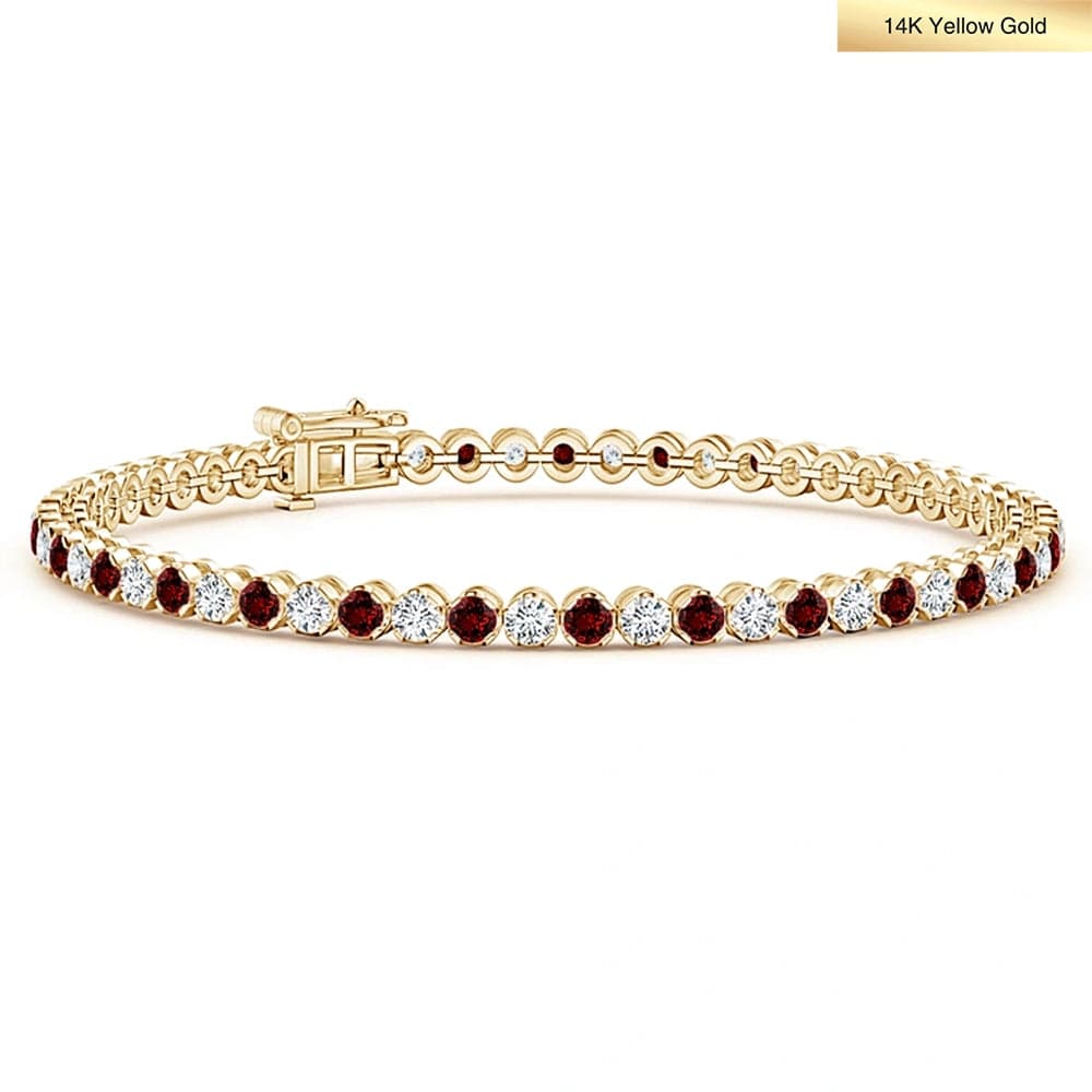 Tennis Bracelet - 3.54 Carat 14K Yellow Gold with Vivid Red and Round Brillant Cut Lab-Grown Diamond