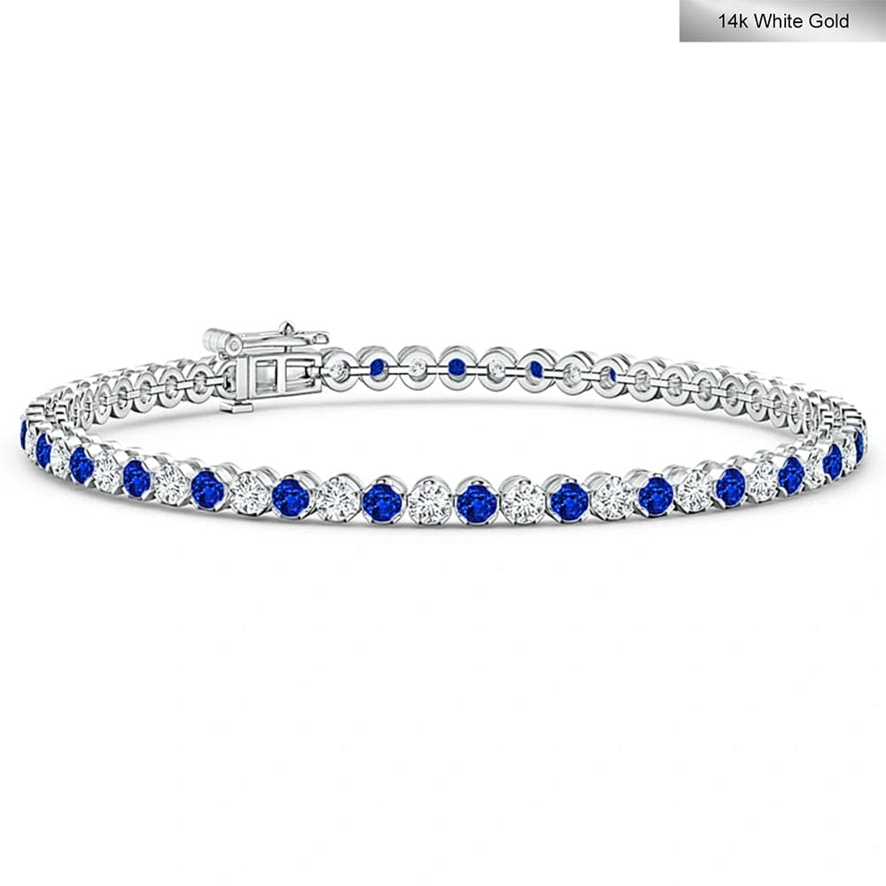 Tennis Bracelet - 3.40 Carat 14K White Gold with Vivid Blue and Round Brillant Cut Lab-Grown Diamond