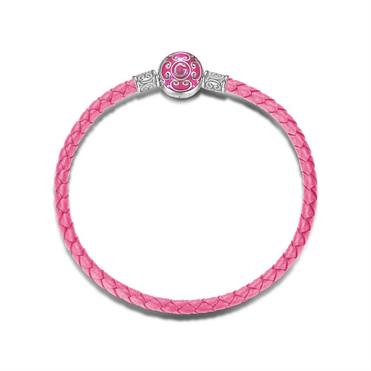 gona- Sterling Silver Universal Pink Leather Bracelet With Enamel In White Gold Plated