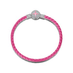 Sterling Silver Universal Polaris Pink Leather Bracelet With Enamel In White Gold Plated
