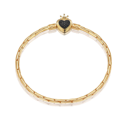 gona- Sterling Silver Queen's Crown Bamboo Chain Bracelet In 14K Gold Plated