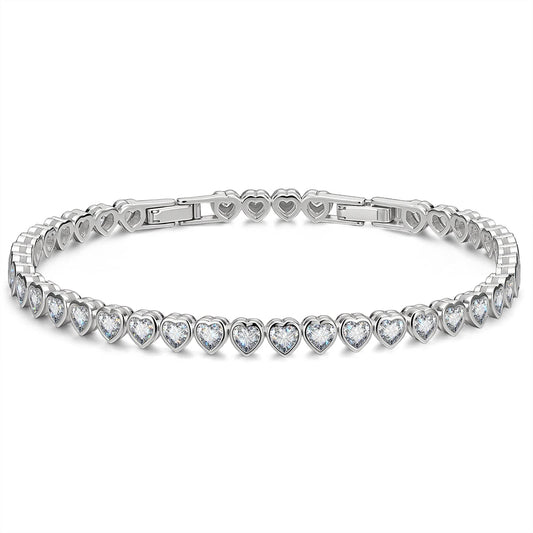 gona- Sterling Silver Classic Tennis Bracelet with Extender Chain In White Gold Plated