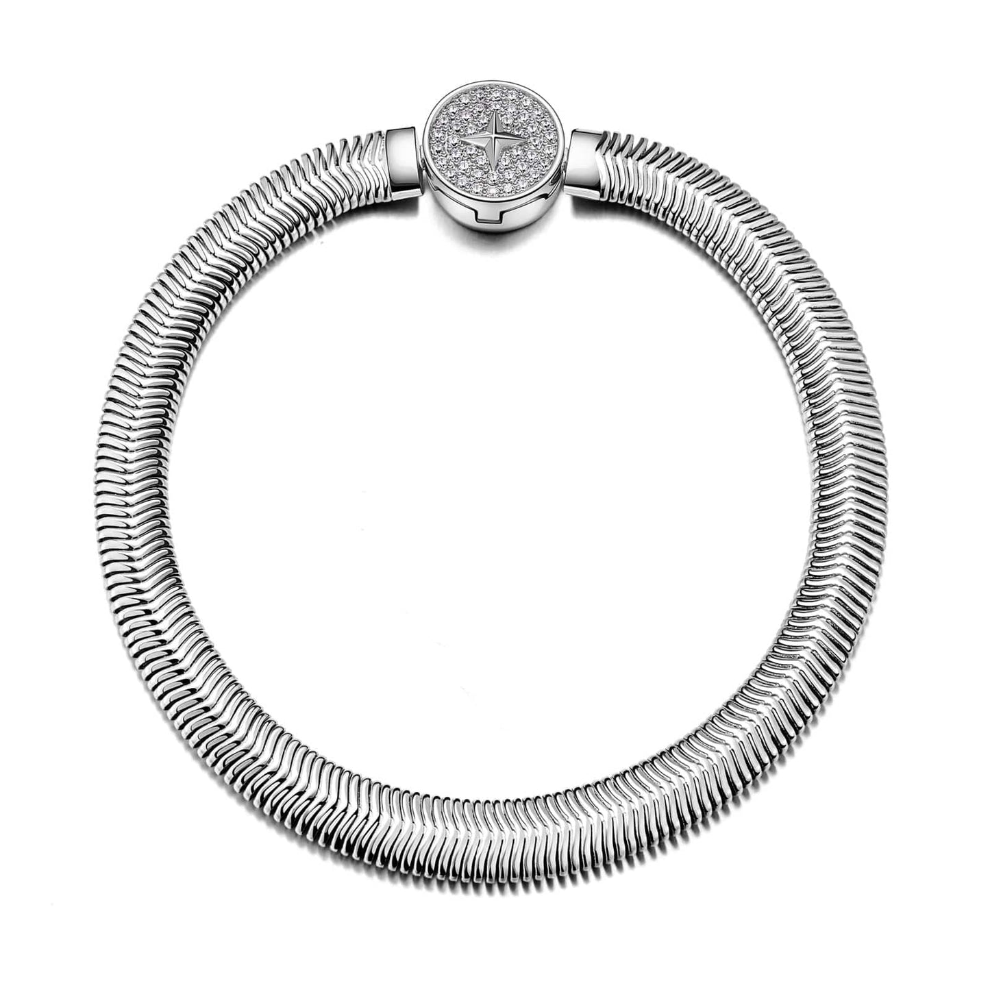Sterling Silver Rectangular Charms Bracelet Flat Snake Chain Bracelet In White Gold Plated