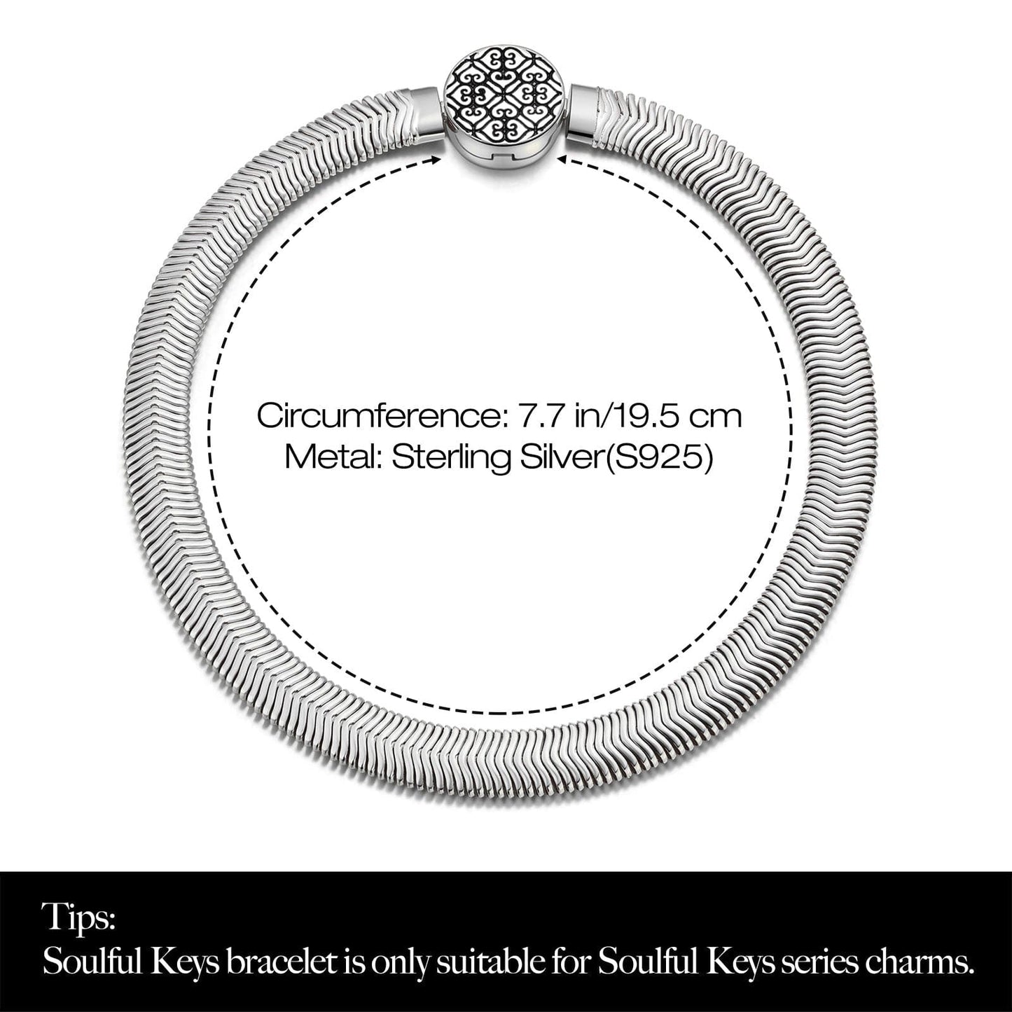 Sterling Silver Rectangular Charms Bracelet Flat Snake Chain Bracelet In White Gold Plated