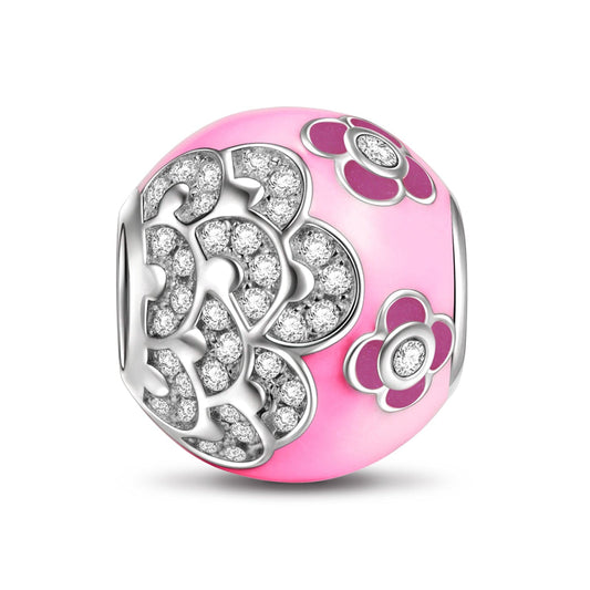gona- Pink Camellia Tarnish-resistant Silver Charms With Enamel In White Gold Plated