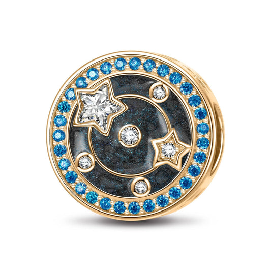 gona- Planetary Orbit Tarnish-resistant Silver Charms With Enamel In 14K Gold Plated