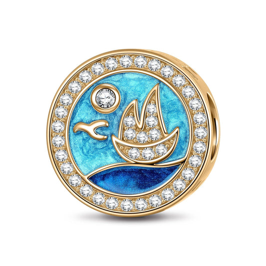 gona- Sail Away Azure Tarnish-resistant Silver Charms With Enamel In 14K Gold Plated