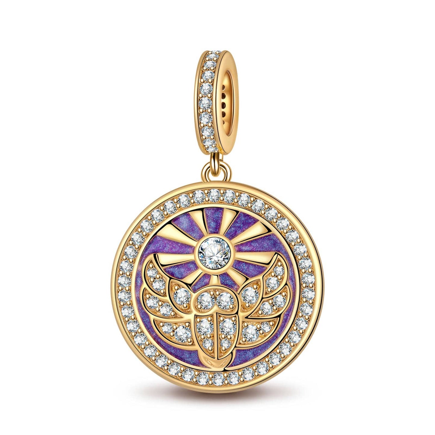 Mulberry Purple St. Beetle's Light Tarnish-resistant Silver Dangle Charms With Enamel In 14K Gold Plated