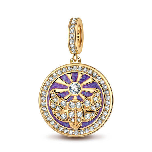 gona- Mulberry Purple St. Beetle's Light Tarnish-resistant Silver Dangle Charms With Enamel In 14K Gold Plated