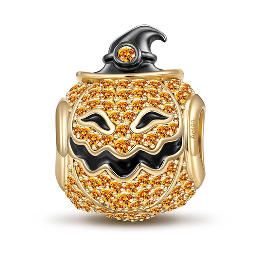 gona- Orange Pumpkin Lantern Tarnish-resistant Silver Charms With Enamel In 14K Gold Plated