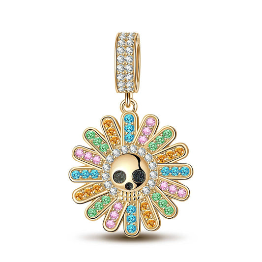 gona- Colorful Flowers And Skulls Tarnish-resistant Silver Dangle Charms With Enamel In 14K Gold Plated