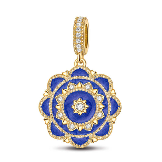 gona- Blue Rose Flowers Tarnish-resistant Silver Dangle Charms With Enamel In 14K Gold Plated
